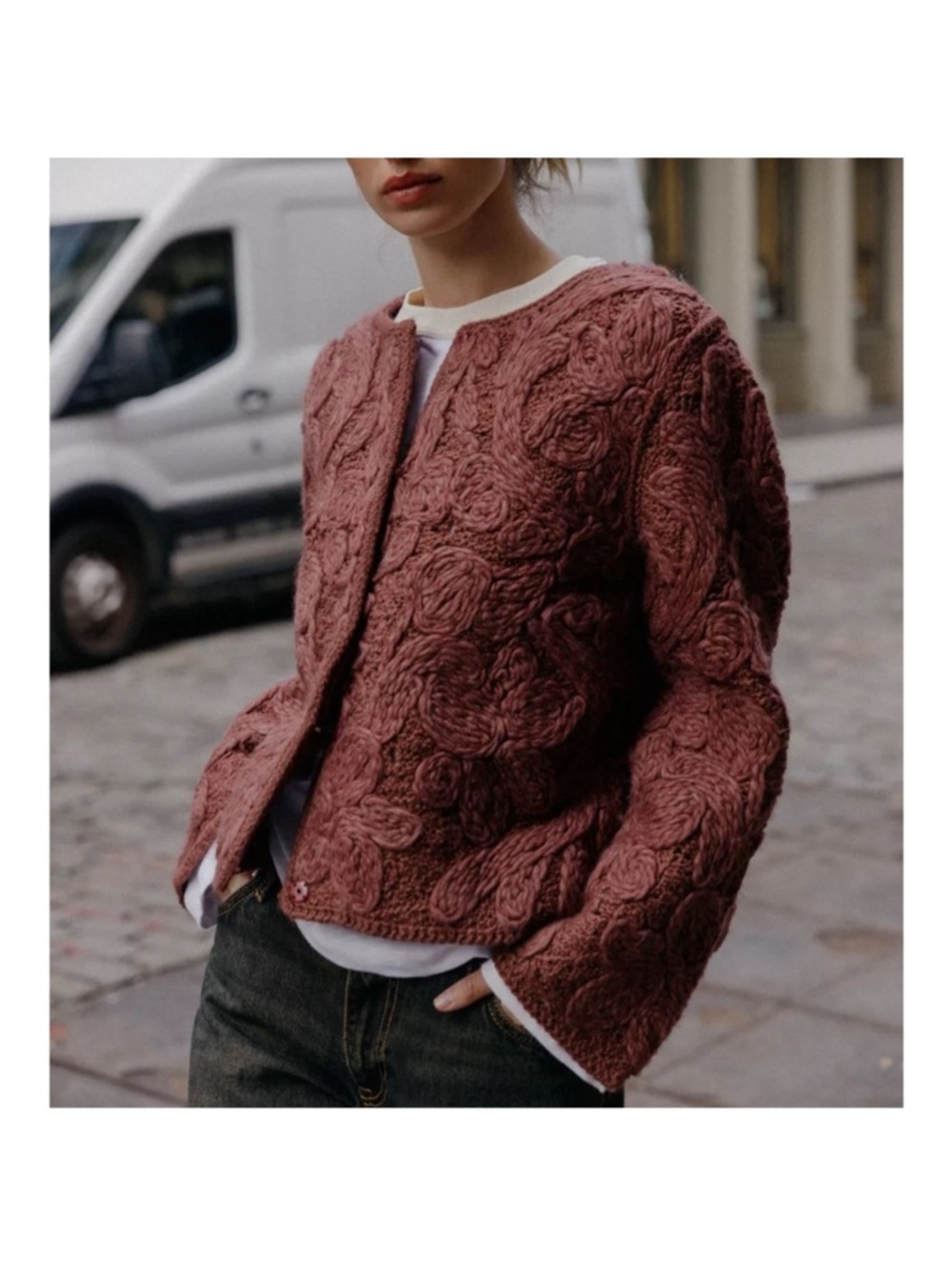 Zara Rose-Mauve Textured Teddy Jacket
